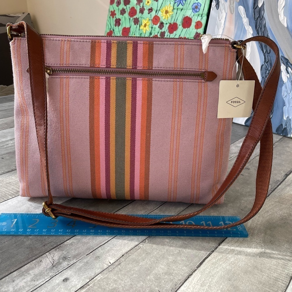 Fossil Kinley Womens Crosbody Bright Stripe Pink Women Fabric Bag purse fabric - Picture 6 of 7